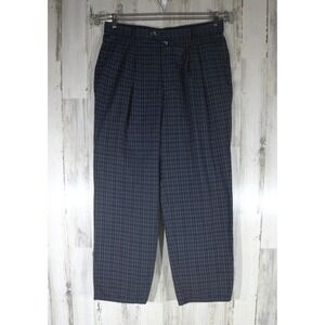 Tommy Hilfiger Plaid Pleated Trousers 38 (fits 36x32) Blue Gray Vintage Baggy